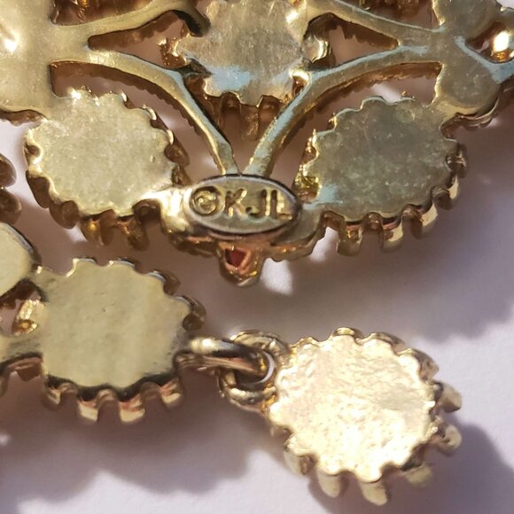 Kenneth Jay Lane Earrings - Gold With Light Coral Stones - Picture 3 of 6